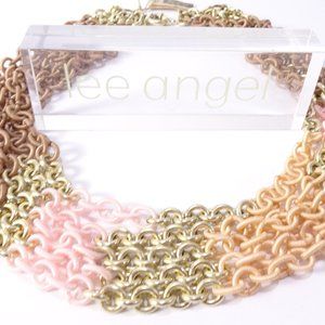 Lee Angel  Color Block Ribbon Wrap Ring 5 Layer Necklace  NWT and Dust Pouch NWT